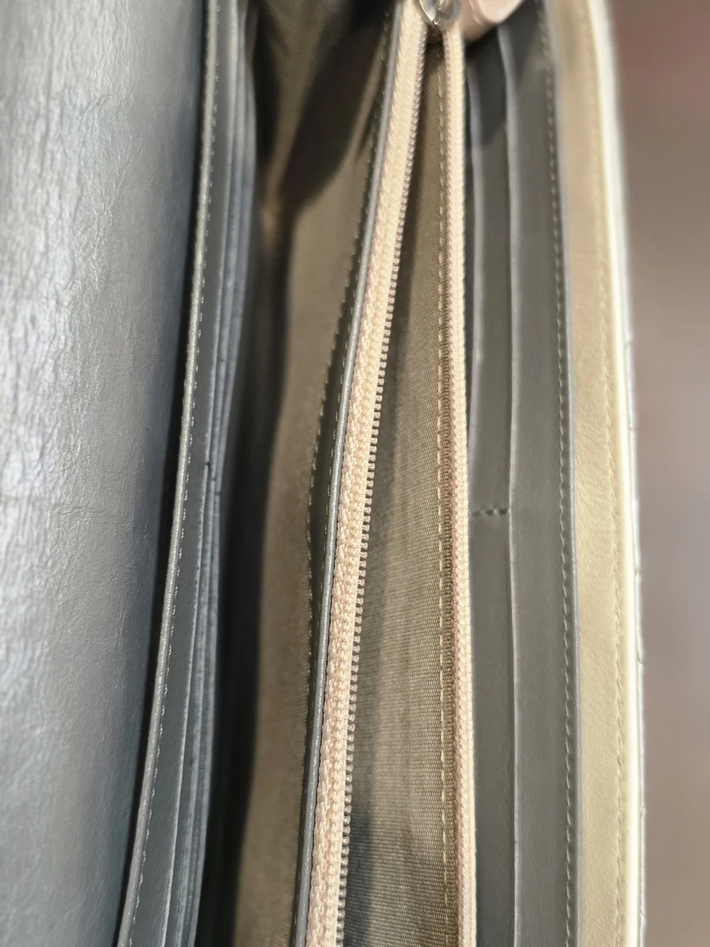 CHANEL Metallic Silver Quilted Leather Long Wallet with Black CC